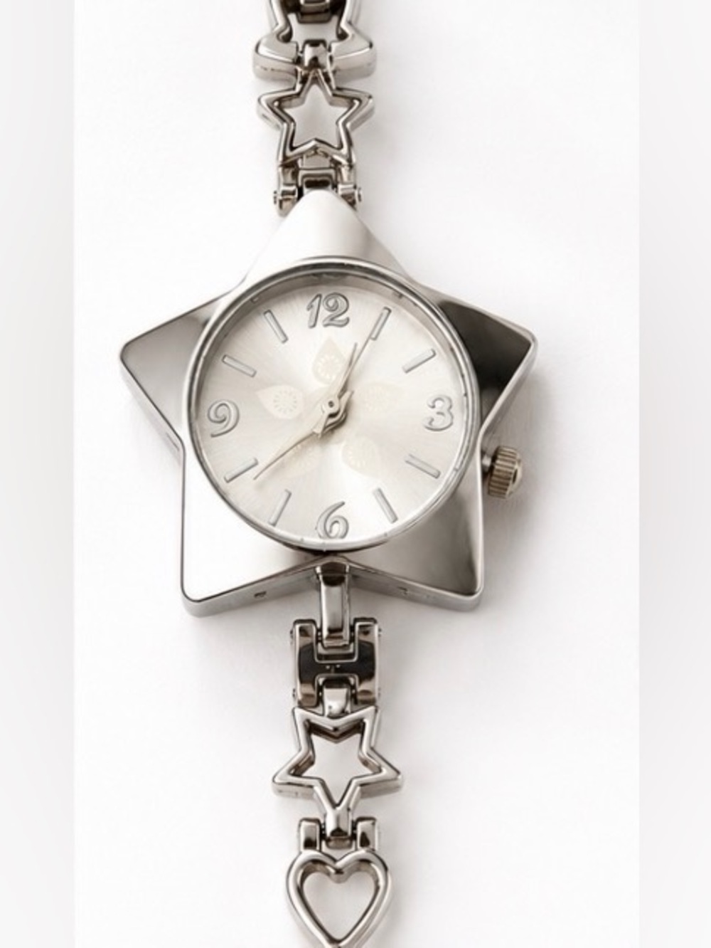 Silver Tone Star Shaped Watch with Heart & Star Bracelet